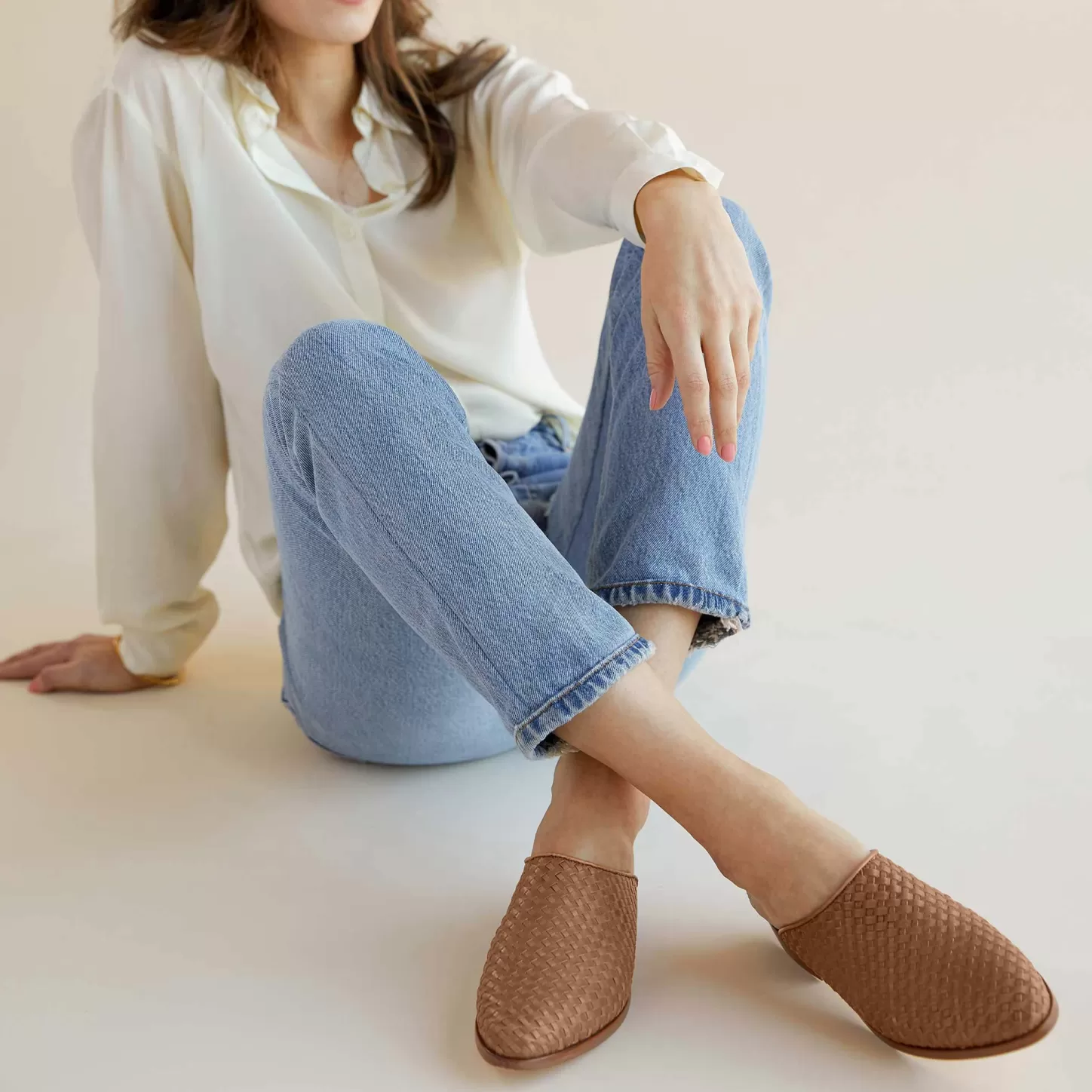 Flats & Slip Ons-Nisolo Ama Woven Mule Woven Almond