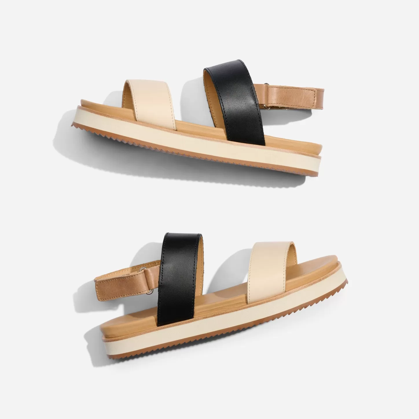 Sandals-Nisolo Go-To Flatform Sandal Bone/Black Colorblock