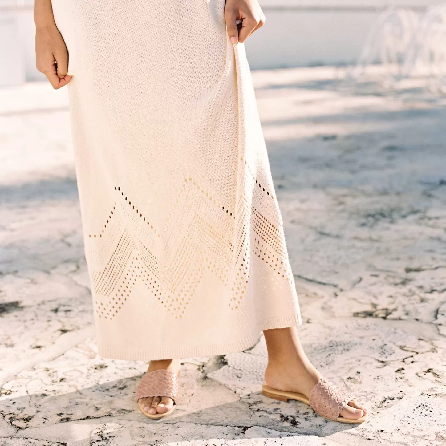 Flats & Slip Ons-Nisolo Isla Woven Slide Woven Desert Rose