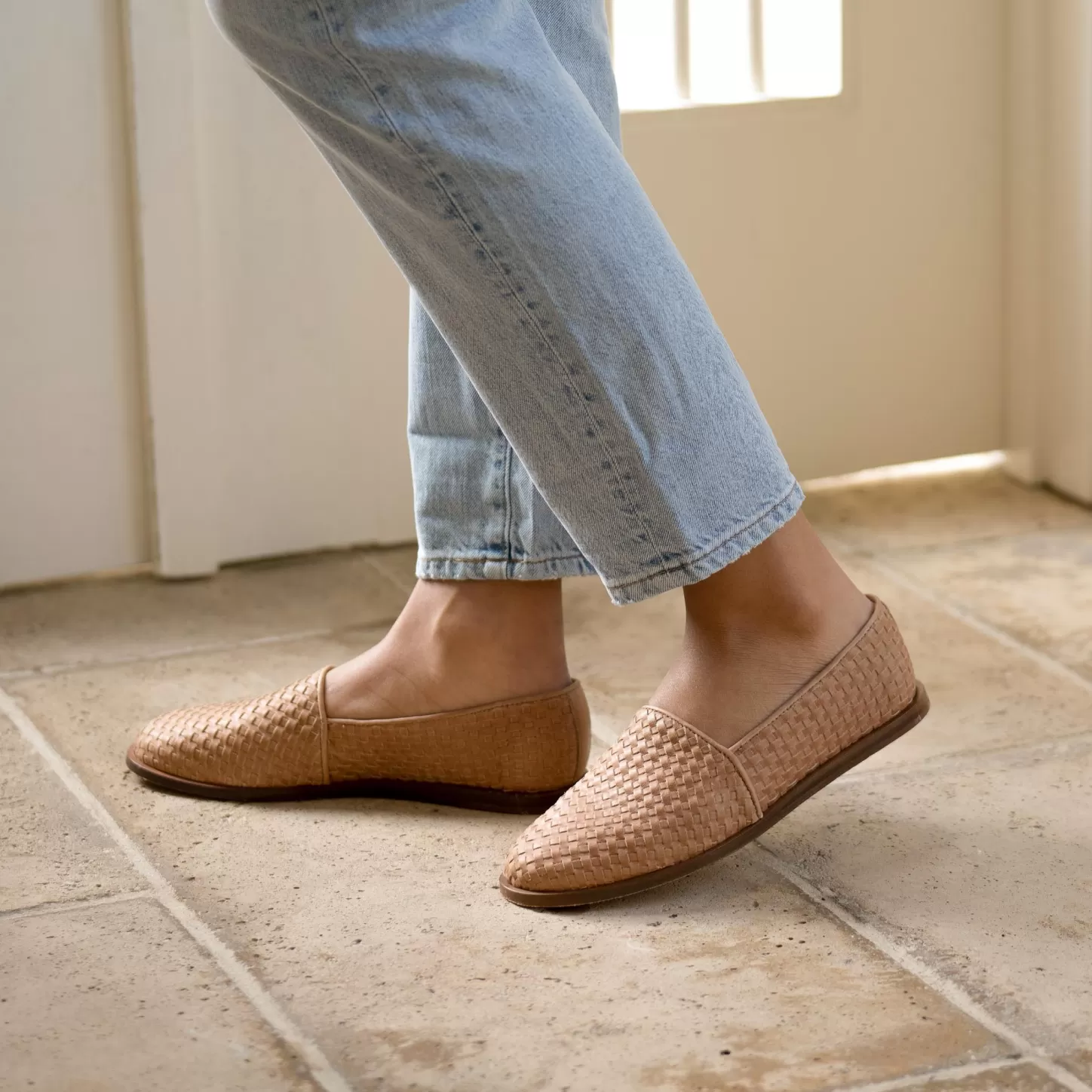 Flats & Slip Ons-Nisolo Mara Woven Slip On Woven Almond