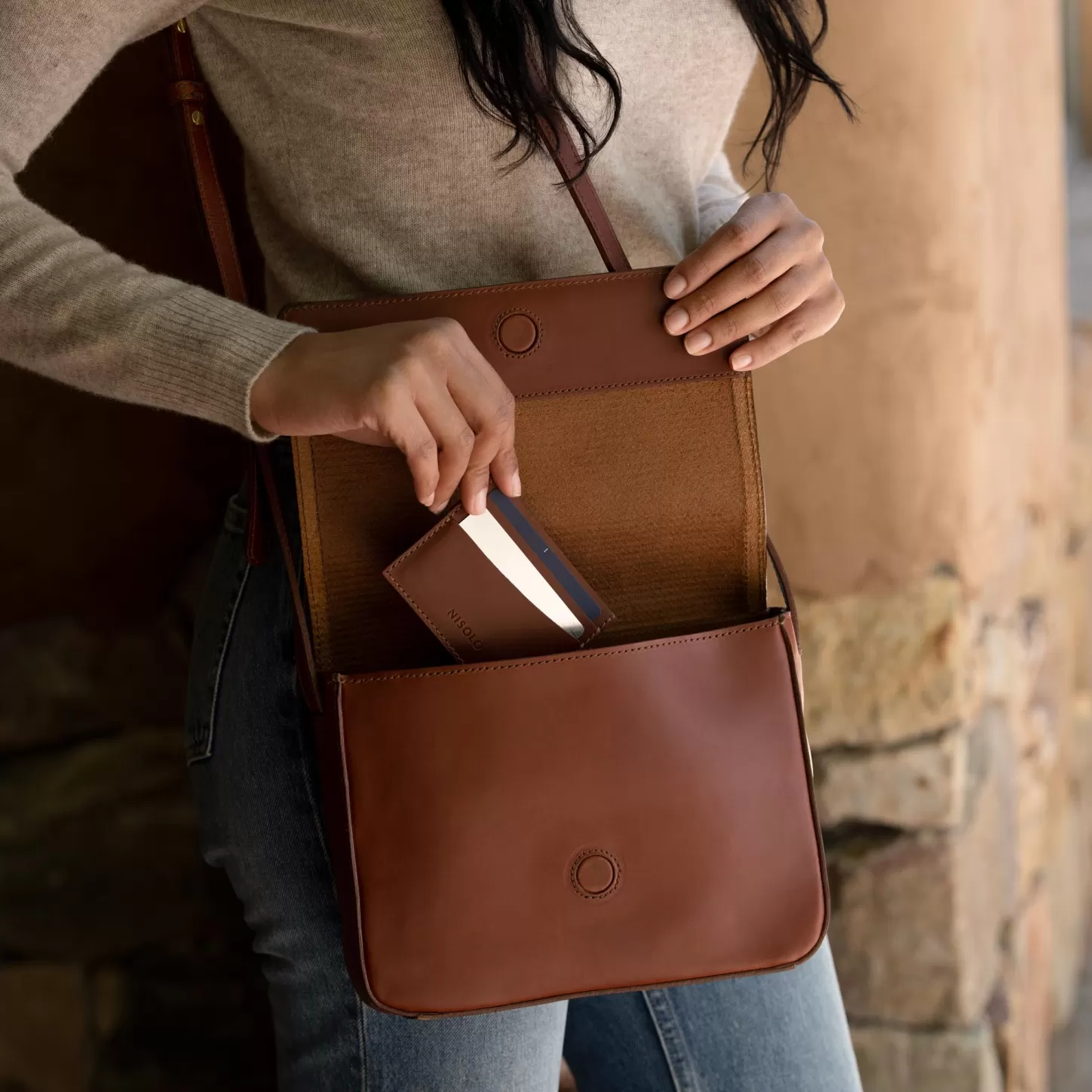 upcycled_leather_card_case_2-3.webp Bags & Wallets-Nisolo Upcycled Leather Card Case Brandy